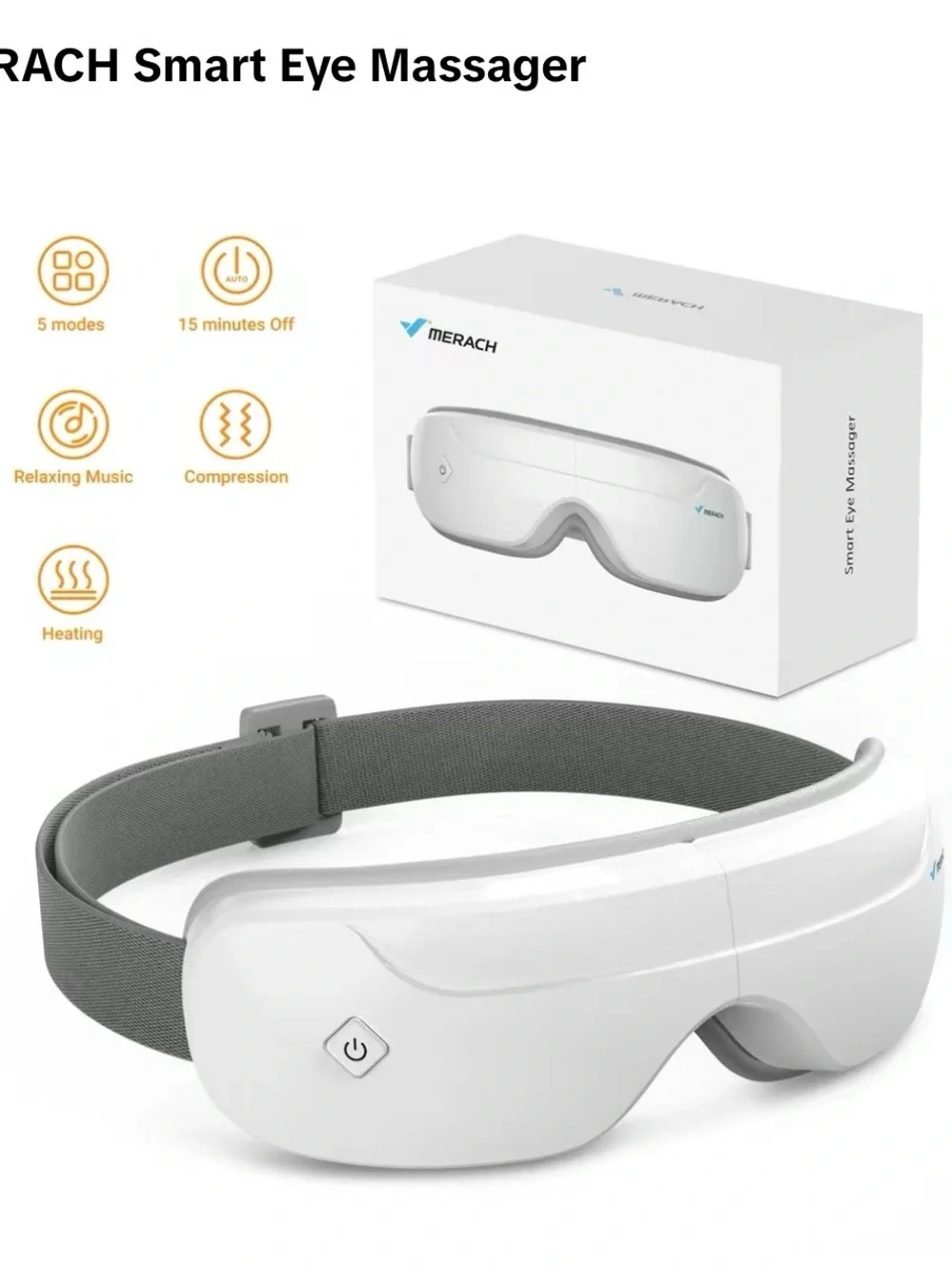 White Eye Massager VR-Style Relaxation Mask with music and heat NIB